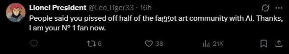 3843829loi's tweet photo. @DatChaosGuy and this nigga dickriding lmfao. Literally made it his entire personality. Complains about raceswapping but only if the swap is black or something, god forbid you sit this guy down for a long history of poc getting turned white https://t.co/A02S62QM9E
