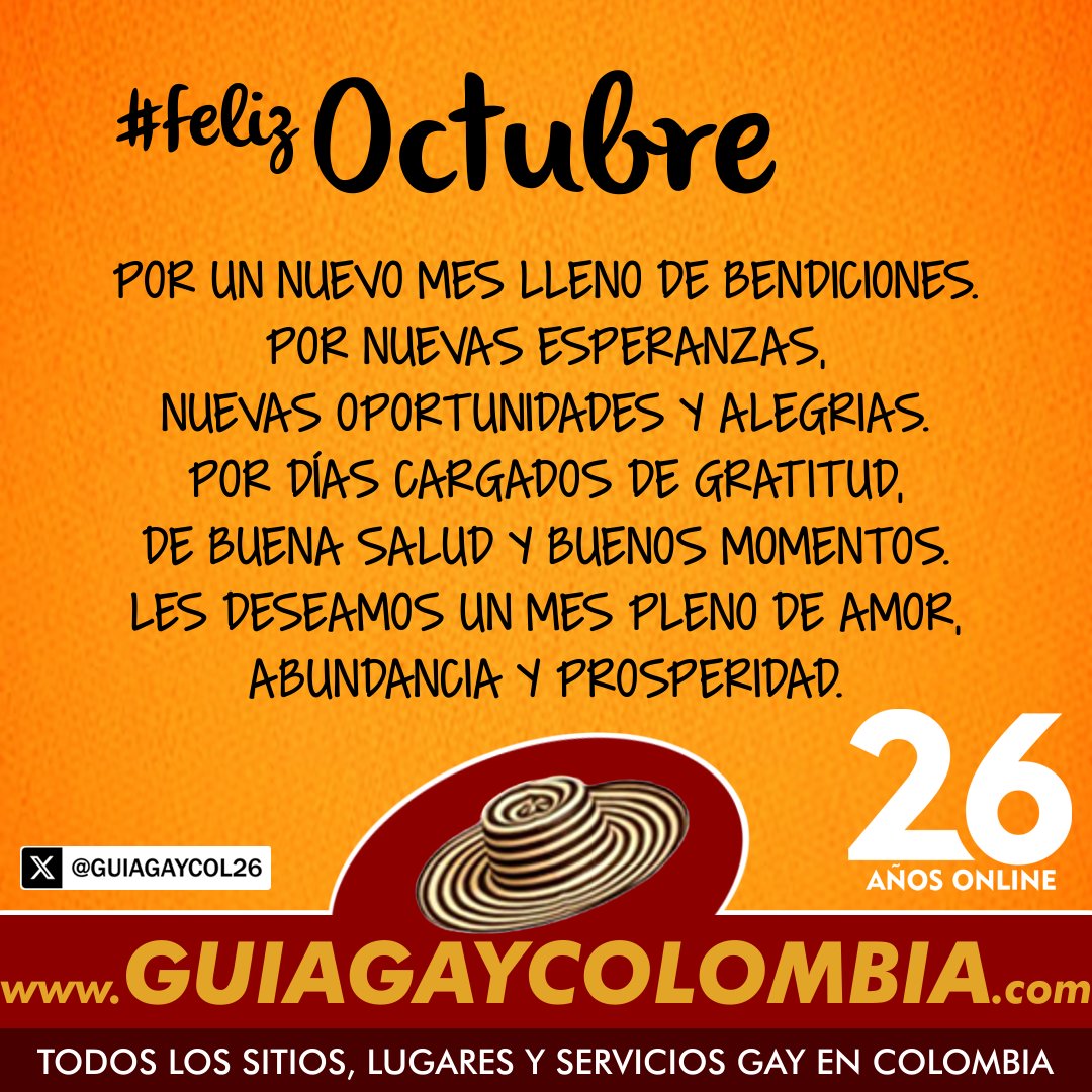 GUIAGAYCOL26's tweet photo. Bienvenido OCTUBRE
Feliz HALLOWEEN GAY!!!
A celebrar es nuestra fiesta!!!
➜ https://t.co/6hJ8eikZ6x ❤️🧡💛💚💙💜
⬆ Todos los Lugares Gay en Colombia 🏳️🌈🇨🇴
···
#guiagaycolombia #guia #gay #Colombia #gaycolombia #colombiagay #LGBT #LGBTI
#SitiosGay #LugaresGay #FelizOctubre https://t.co/Zhs3r3L0do