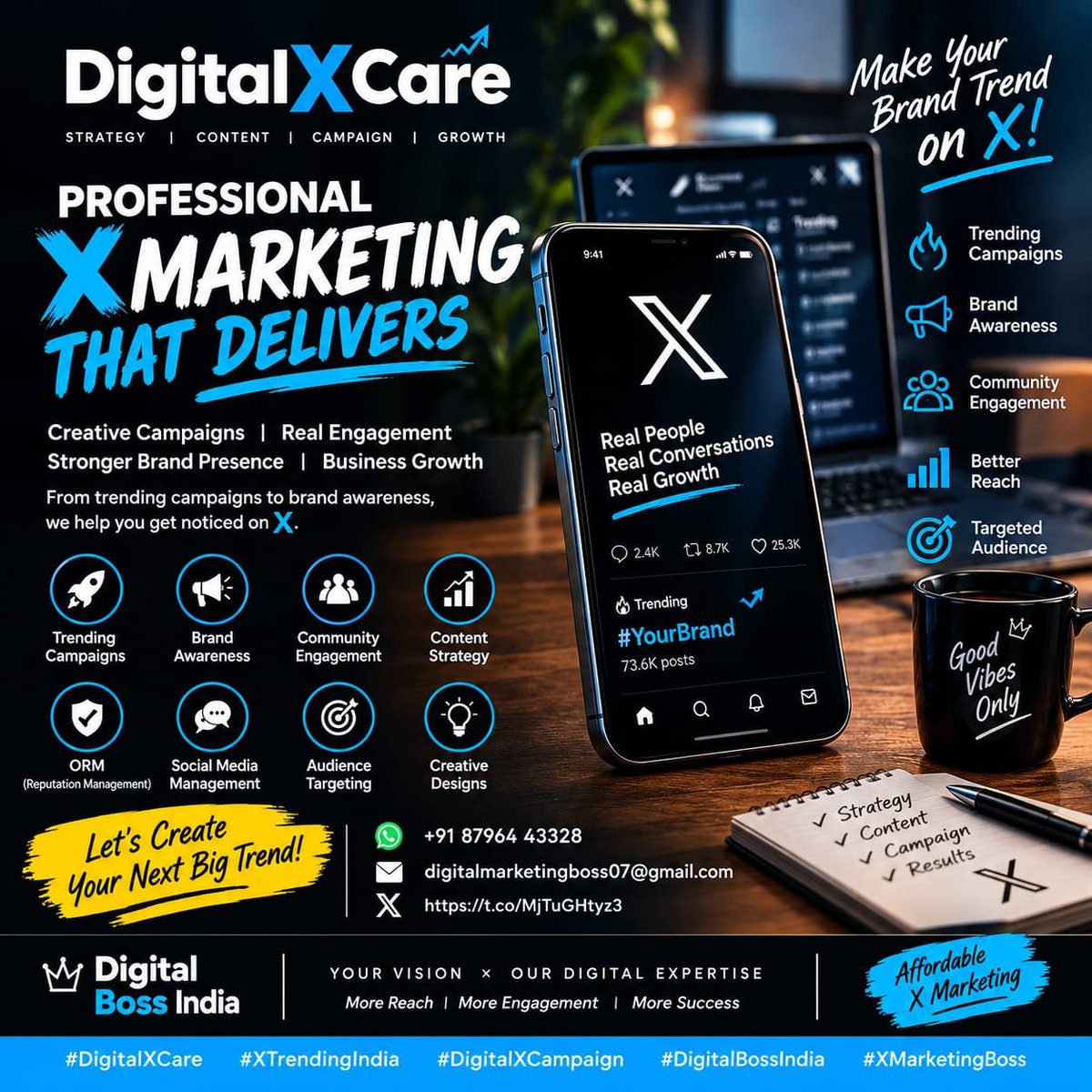 NishaNayak1984's tweet photo. Take your brand message further with smart and engaging digital campaigns. 🚀 #DigitalXCare #XTrendingIndia #DigitalXCampaign #DigitalBossIndia #XMarketingBoss https://t.co/hk4dZ2mSTv