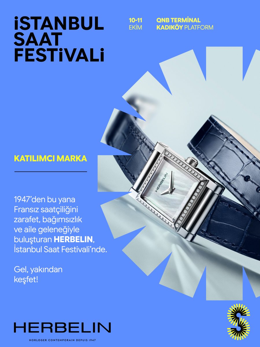 IstWatchFest's tweet photo. Fransız tasarım anlayışını İsviçre hassasiyetiyle buluşturan HERBELIN, İstanbul Watch Festival’de.

İnce kasaları, zamansız formları ve geleneksel işçiliğiyle Fransız zarafetini yakından keşfetmek için İstanbul Watch Festival’e bekliyoruz.

İstanbul Watch Festival
10–11 Ekim
QNB Terminal Kadıköy Platform

———

Bringing together French design with Swiss precision, HERBELIN is coming to Istanbul Watch Festival.

Discover French elegance up close through its slim cases, timeless forms, and traditional craftsmanship.

Istanbul Watch Festival
10–11 October
QNB Terminal Kadıköy Platform

#IWF26 #IstanbulWatchFestival
