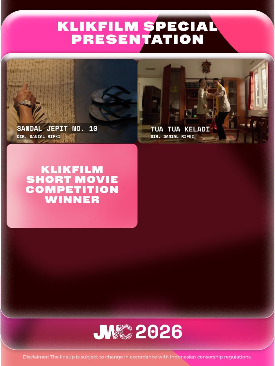 jktworldcinema's tweet photo. LINE-UP JWC 2026 SUDAH KELUAR! 👀

Dari 102 film yang bakal tayang di CGV Grand Indonesia, sudah ada yang masuk watchlist kamu belum?

#jakartaworldcinema2026 https://t.co/ipErCqSDMA