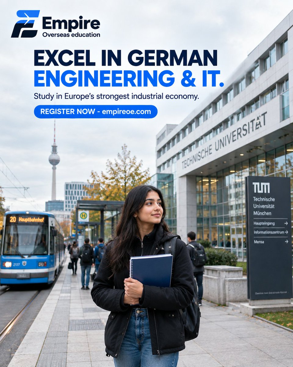 EmpireOverseasE's tweet photo. 🇩🇪 Where engineering meets opportunity.
Take your IT or engineering ambitions to Germany and turn your potential into a global career. 🎓🚀
Your journey starts here.
#StudyInGermany #StudyAbroad https://t.co/D9dlxiZZq7