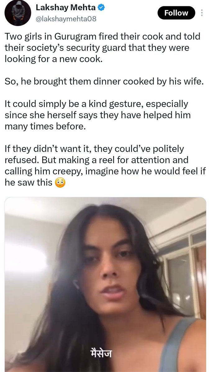CoffeeAndCalm_'s tweet photo. Why did the security guard call her when she was at work? Did she ask him for food? No. Would you allow any stranger to give food to your daughter, sister, or wife?
If something bad happens, men like you blame women. So stop giving us lectures. https://t.co/HQsDv49pNV