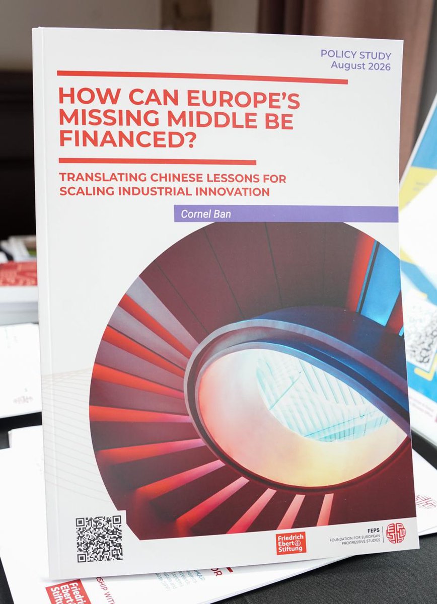 FEPS_Europe's tweet photo. 📕 At the #PolicyConference 2026, the 2nd panel discussed how the EU can finance outside of its own resources - learn how. Read the policy study “How can Europe’s missing middle be financed? Translating Chinese lessons for scaling #Industrial innovation”
https://t.co/E9DRuJF1Ej

Europe spent decades looking to the USA, seeking to replicate the “Silicon Valley” effect. 🇺🇸

Yet Europe’s key export sector is not digital technology but manufacturing, and manufacturing innovation needs a different kind of finance to scale up than digital innovation does.

Instead of looking at the USA, the policy study turns to China, the world’s largest industrial economy and, recently, its biggest source of industrial superscalers. It first unpacks China’s approach to deploying innovative and modular forms of state-directed government venture capital, particularly through its government guidance funds.🇨🇳

The policy study then turns to the EU, proposing a range of measures:
🤝 Strengthen coordination from the EU to the regional level, to reduce fragmentation of funding instruments
🎯Focus effort on select sectors where Europe can realistically become or remain a world leader, since the EU cannot match China’s amount of capital
🎓Create a stronger connection between universities and public venture capital to ensure the effective commercialisation of research
🔁Leverage the capital of state-owned enterprises for scale-up financing

✍️ Written by Cornel Ban @cornelban73

🤝 Part of the EU Investment Capacity Group, an initiative by FEPS, in collaboration with @FES_Europa.