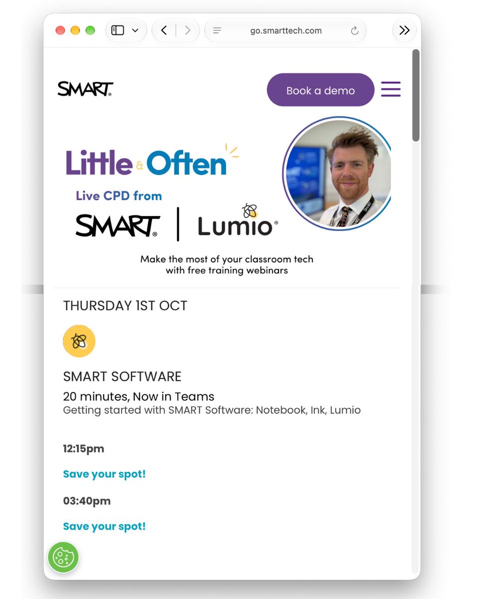 MarkHartwright's tweet photo. Today’s Little and Often training/CPD looks at @SMART_Tech software including @LumioSocial . Sign up now! 

Ensure you sign up for each session here:

https://t.co/g2p0rYC72I https://t.co/09qORP7puC