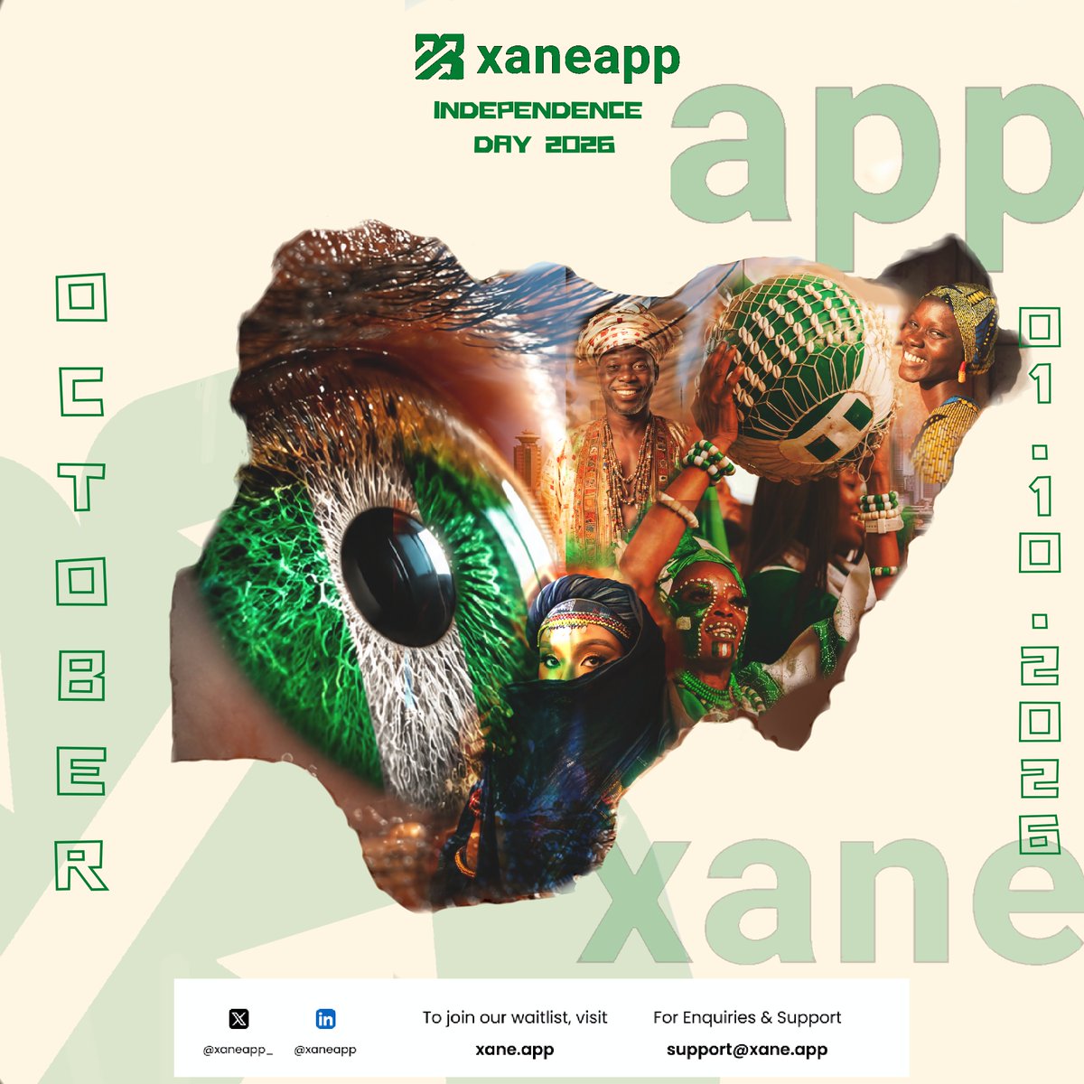 XaneApp_'s tweet photo. Independence means having the freedom to move forward. 🇳🇬

This Independence Day, Xane celebrates the people, culture, creativity, and resilience that make Nigeria what it is.

As Nigeria continues to shape its digital future, we believe financial technology should be simple, accessible, and built around how people actually live.

Happy Independence Day, Nigeria. 🇳🇬💚