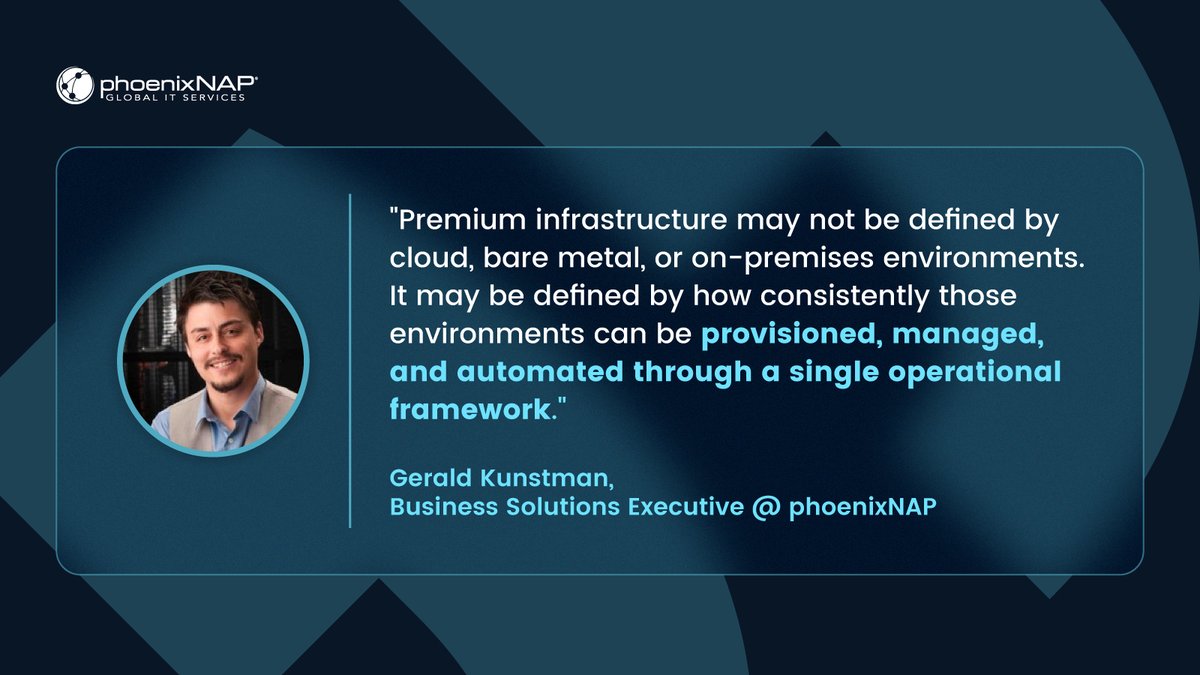 phoenixnap's tweet photo. Cloud, bare metal, edge, on-prem — infrastructure keeps getting more diverse. The fix isn't picking one environment. It's one control plane, one operational framework, and automation handling the rest. 💡

🔗 Watch the full video: https://t.co/s6IviSkoxw

🔗 Explore Bare Metal Cloud → https://t.co/dCK81O2L3M