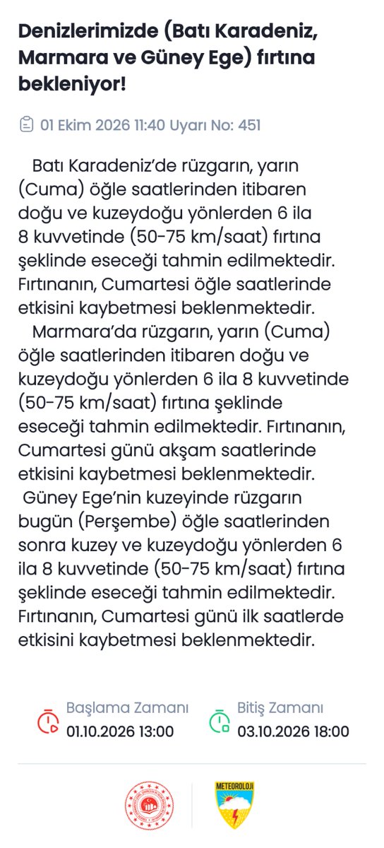 meteoroloji_twi's tweet photo. 🔊Denizlere Ait Meteorolojik Uyarı 
Denizlerimizde (Batı Karadeniz, Marmara ve Güney Ege) Fırtına Bekleniyor! https://t.co/sD6LSHazeq