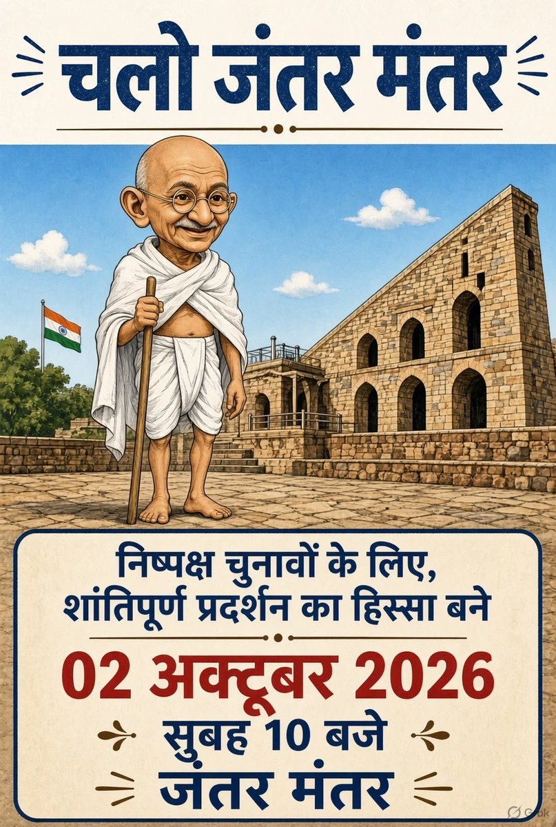 Saurabh_MLAgk's tweet photo. निष्पक्ष चुनावों के लिए , शांतिपूर्ण प्रदर्शन का हिस्सा बने 

02 अक्टूबर 2026
सुबह 10 बजे 
जंतर मंतर https://t.co/KOeP7fGTNR