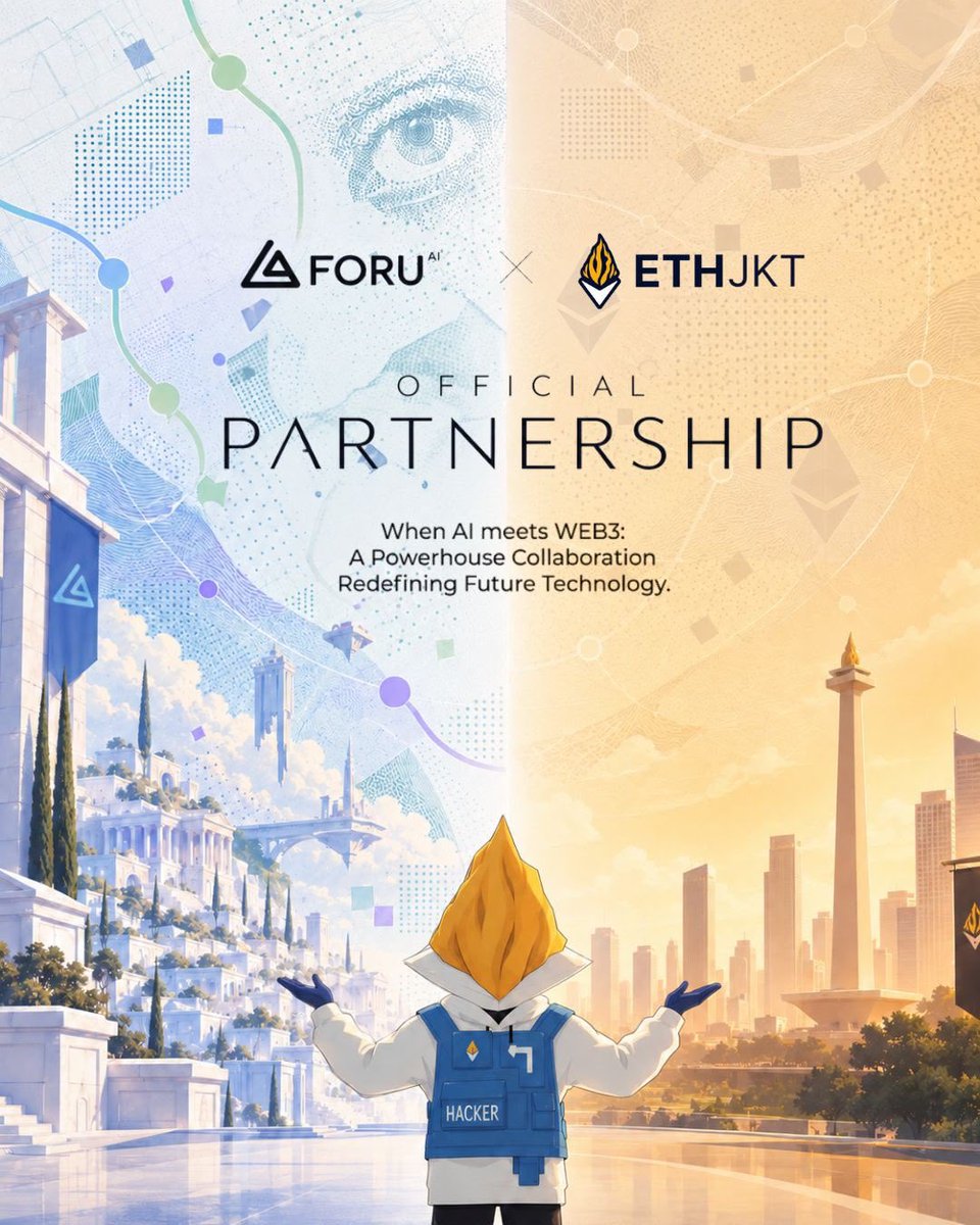 ethjkt's tweet photo. OFFICIAL PARTNERSHIP: FORU AI x ETHJKT 🤝✨

When AI meets Web3, the future gets redefined! 🤖🌐

We are thrilled to officially announce our partnership between FORU AI and ETHJKT. By uniting advanced artificial intelligence with decentralized innovation, we are set to build a powerful bridge for developers, creators, and the tech community.

What to expect from this powerhouse collaboration:
💡 Next-Gen Innovation
🛠️ Seamless AI & Web3 Integration
🚀 Upcoming Community Events & Initiatives

The future of tech starts here. Drop a comment below and let us know what you're most excited to see! 👇

#FORUAI #ETHJKT #Web3 #ArtificialIntelligence #EthereumJakarta #TechCollaboration #BuildOnWeb3 #AImeetsWeb3 #Web3Community