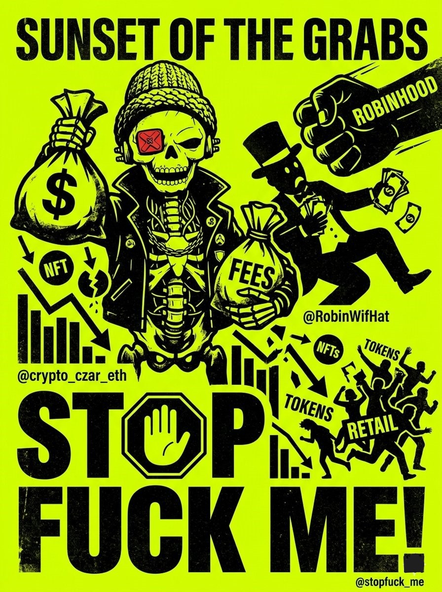 stopfuck_me's tweet photo. PAID TO SHILL. They took retail’s cash to promote scams, and now their own tokens &amp; NFTs are crashing straight to zero. @crypto_czar_eth and @RobinWifHat are exactly where they belong. Robinhood must purge this toxic trash. DUMP THEM. STOP FUCK ME. 📉🤮 https://t.co/8xR09OhtZ5