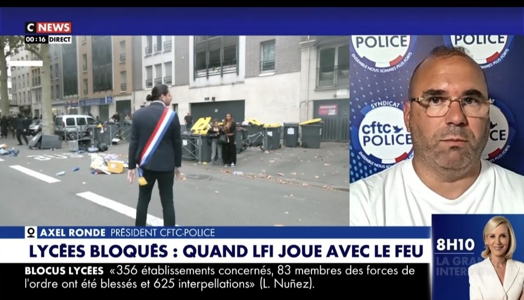 AxelRonde's tweet photo. Sur #Cnews, j’ai dénoncé l’irresponsabilité de certains politiques qui soufflent sur les braises de la révolte. La situation risque de devenir dangereuse, voire incontrôlable, comme lors des émeutes de 2023.
#Syndicat #CFTC #Police #FDO https://t.co/aPOa2cNmue