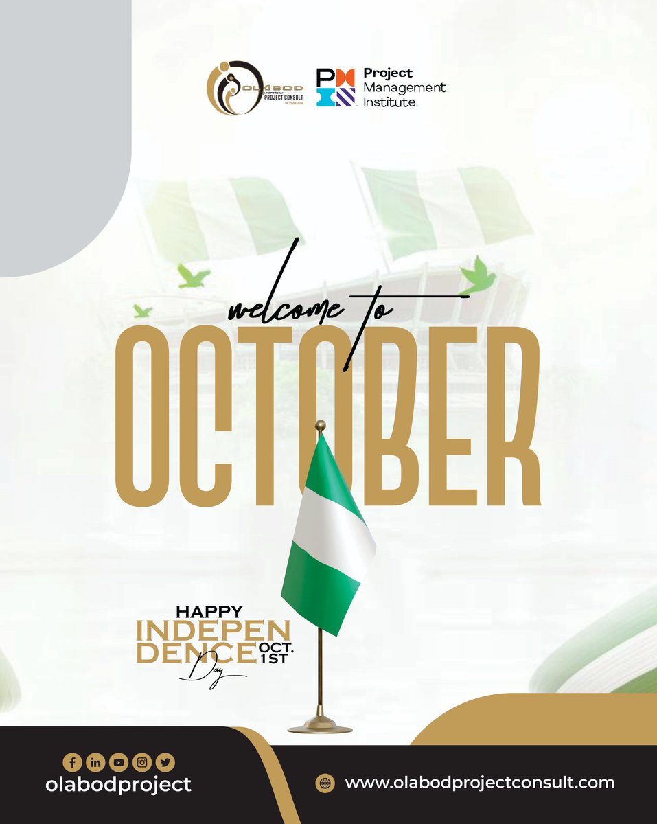 olabodproject's tweet photo. Happy Independence Day, Nigeria!
A nation of many people, many languages and many cultures.
May our dreams for Nigeria come true.

Welcome to October !
God heal our land.
God bless our country Nigeria 🇳🇬 🙏🏿 

#independenceday #nigeria #olabodproject
#godblessnigeria #tech #PMP https://t.co/1SCn9mY4ek