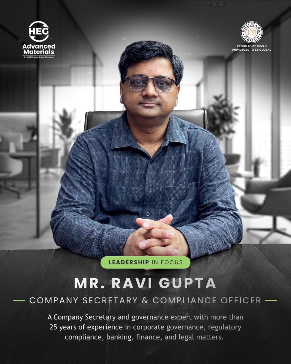 HEGAMofficial's tweet photo. Growth requires a solid foundation, and good governance ensures that stability.

As Company Secretary &amp; Compliance Officer, Mr. Ravi Gupta maintains this foundation, providing essential groundwork that allows us to progress with integrity.

#LeadershipInFocus #ProgressIsMaterial https://t.co/CFyTUkAZSv