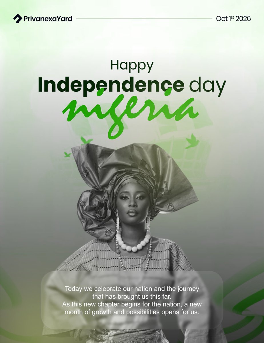 privanexayard's tweet photo. 🇳🇬 Happy Independence Day, Nigeria.

May October bring renewed hope, growth, and opportunities to build a better future.

Here’s to Nigeria, its resilience, its diversity, and its promise. 💚🤍💚

Happy Independence Day &amp; Happy New Month. https://t.co/NqtXV8on2E