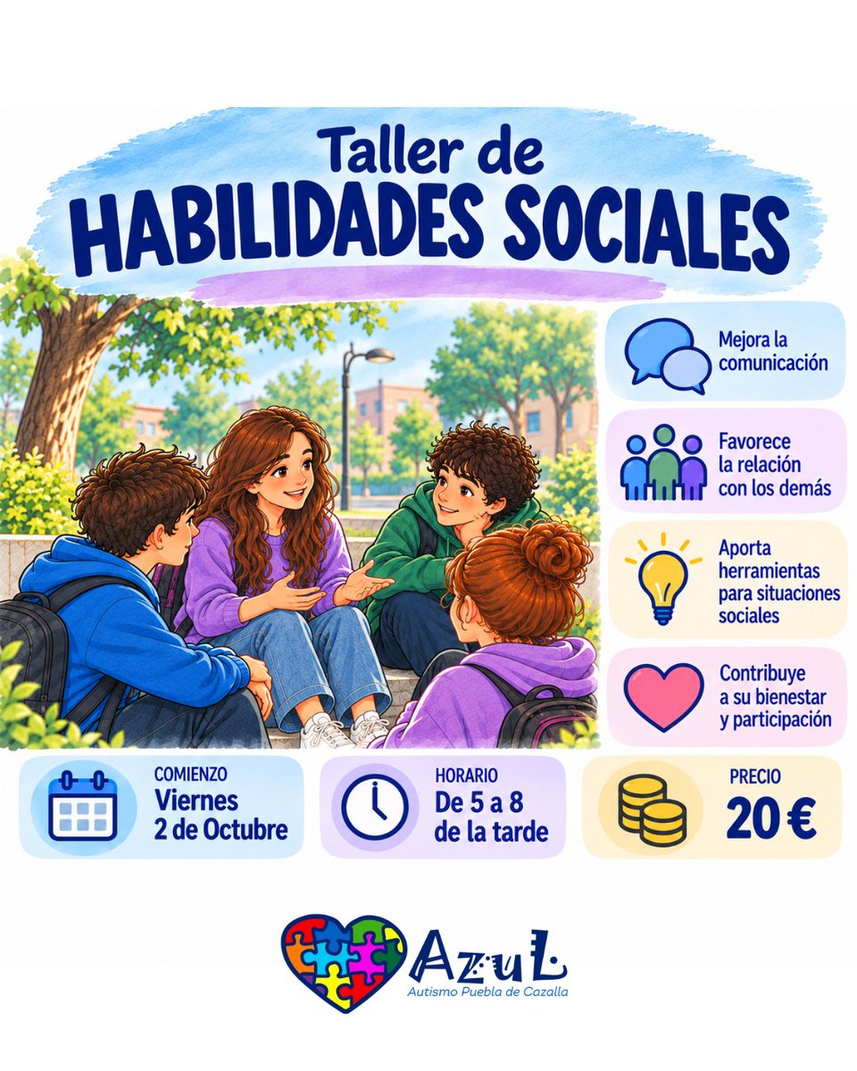 Autismopbladcaz's tweet photo. Las habilidades sociales ayudan a mejorar la comunicación, a relacionarse de forma más cómoda, a comprender mejor las situaciones sociales y a fortalecer la participación en la vida diaria, respetando siempre la forma de ser de cada persona autista
#comprender #apoyar #Autismo https://t.co/O8ighR0mUk