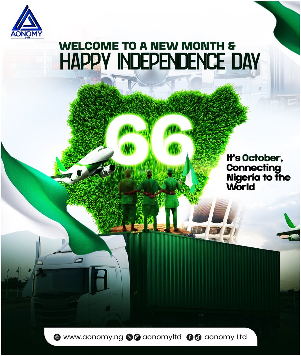 aonomyltd's tweet photo. 66 years of greatness 🇳🇬
Celebrating how far we have come.
Happy Independence Day Nigeria!

#aonomyltd #Independenceday #trending #Nigeria https://t.co/PmACcIfmZA