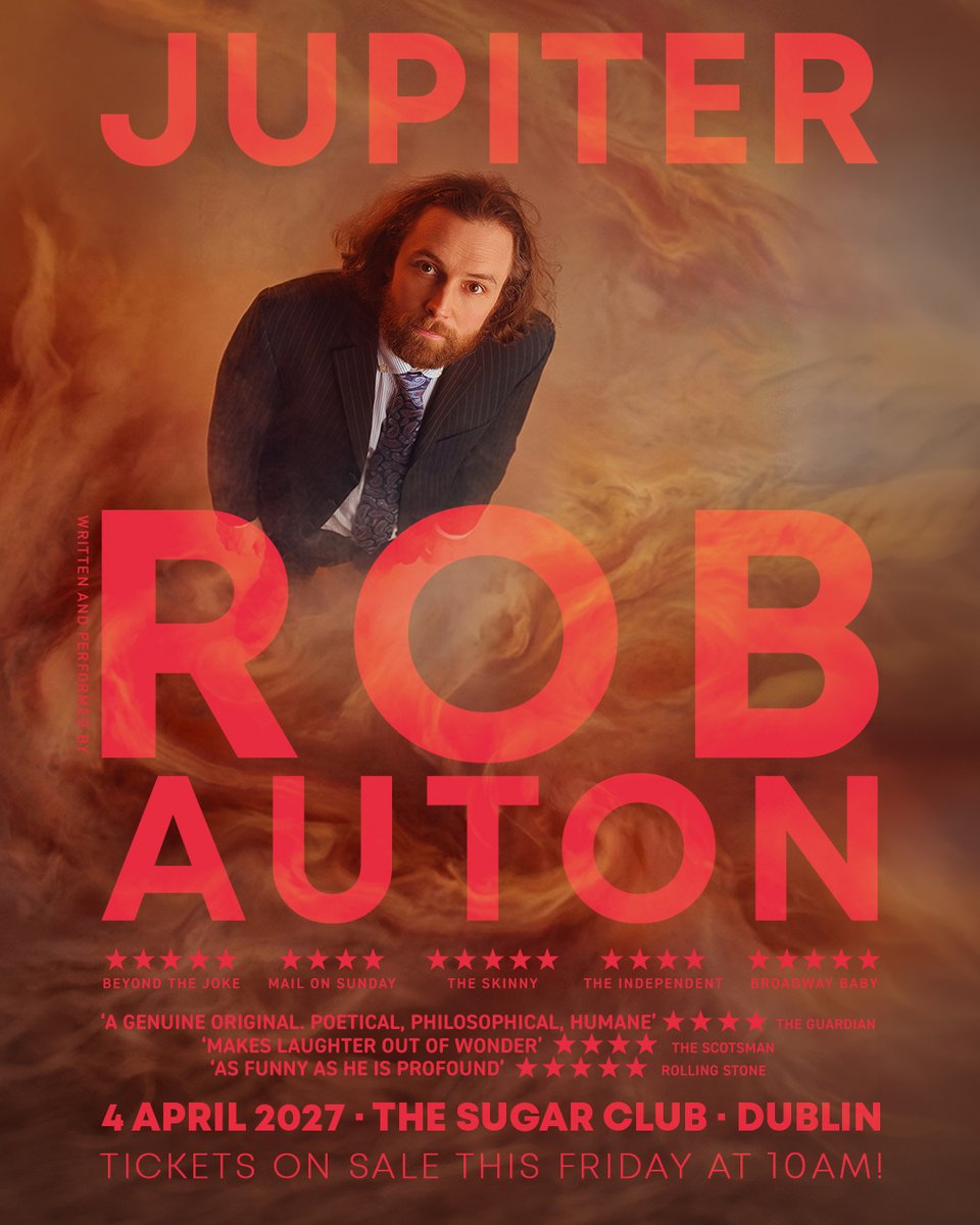 aikenpromotions's tweet photo. ★ ★ 𝗝𝗨𝗦𝗧 𝗔𝗡𝗡𝗢𝗨𝗡𝗖𝗘𝗗 ★ ★

Multi-award-winning writer, performer, podcaster and actor @RobertAuton is returning to the stage in 2027 with his brand new show 'JUPITER' coming to Dublin on 4 April 2027! 😅

🎫 Tickets on sale Tomorrow at 10AM https://t.co/ZzUs3jfoT3