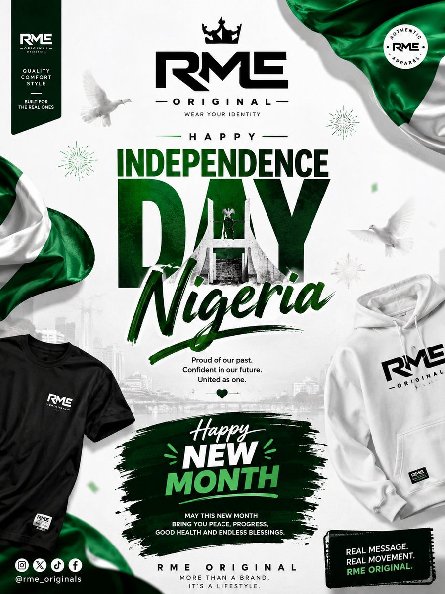 RmeOriginal's tweet photo. Rme wishes us a Happy New Month and also happy 66 years to Nigeria . https://t.co/NrZ0R7lKXT