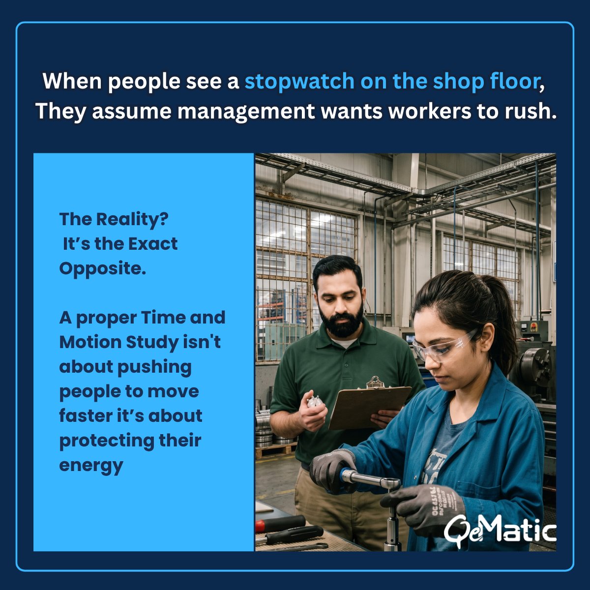 QeMatic's tweet photo. Time & Motion Studies help identify wasted effort, improve workflows, and make work more efficient.
Better processes. Less wasted effort.
#QeMatic #TimeAndMotion #Productivity #Manufacturing #WorkMeasurement https://t.co/xe5GuBOtkw