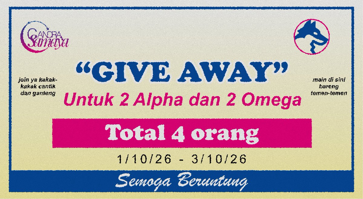 CandraSamaya's tweet photo. ᅠ
𝐆𝐈𝐕𝐄 𝐀𝐖𝐀𝐘

𝘗𝘦𝘳𝘩𝘢𝘵𝘪𝘢𝘯: Candra Samaya memberi kesempatan untuk 2 Alpha dan 2 Omega beruntung yang ingin menempati huniannya. Jangan lewati kesempatan ini!
ᅠ https://t.co/0bRlaqTFOr
