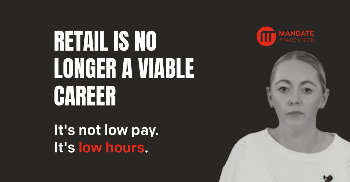 MandateTU's tweet photo. Retail is no longer a viable career 😔

It's not low pay, it's low hours 🕐 Retail workers can't get the hours their contracts should reflect.

Email your local TDs and help change the law 📧 
https://t.co/wuYknYGC1p

#MakeWorkPay #RetailWorkers #Mandate https://t.co/64BBkTl8Kz