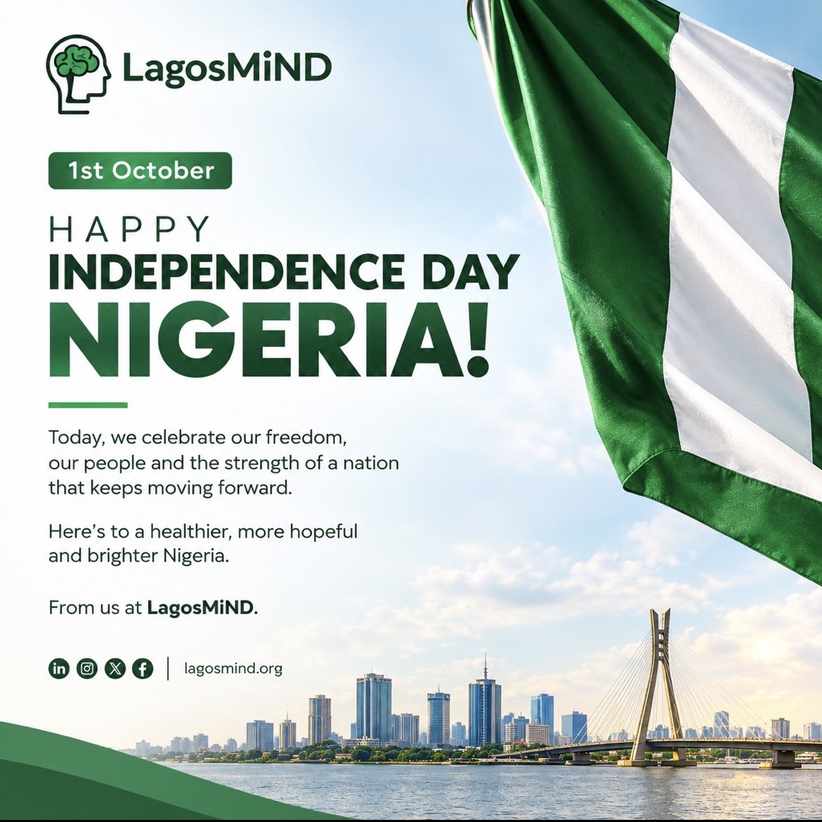 LagosMiND's tweet photo. Happy Independence Day, Nigeria 🇳🇬

Today, we celebrate 66 years of independence and the people, culture and spirit that make Nigeria home.

Here’s to hope, progress and a better tomorrow for us all.

Happy 66th Independence Day 🇳🇬

#happyindependenceday #Nigeria #October1st https://t.co/QuaRdcyoDD