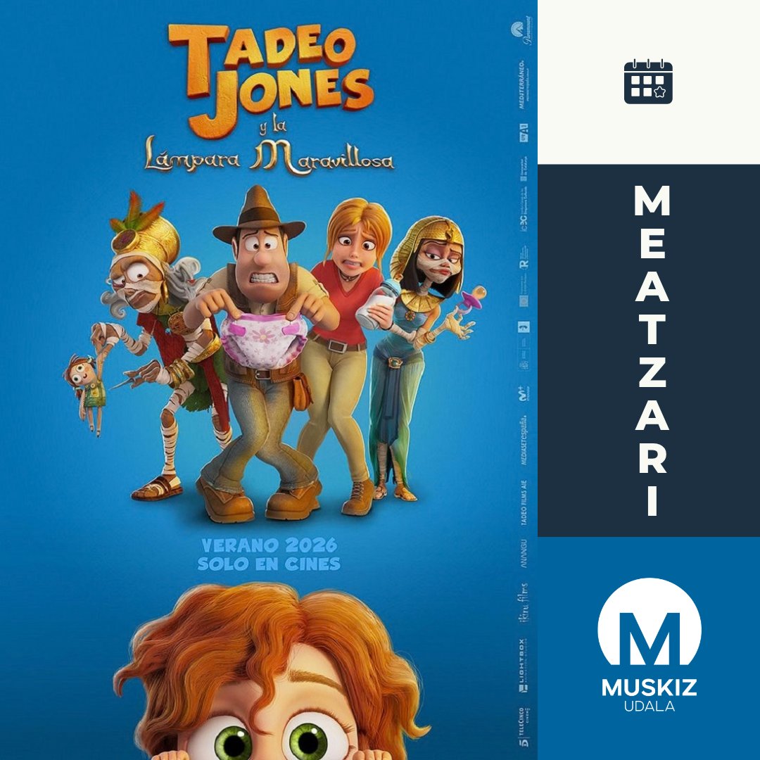 Muskiz's tweet photo. 📌 CINE DEL DOMINGO EN MEATZARI ARETOA

4 de octubre

➡️ 17:00: "Tadeo Jones y la lámpara maravillosa" 
➡️19:30: "La bola negra"

  ➖➖➖

📌 MEATZARI ARETOKO IGANDEKO FILMEAK

Urriak 4

➡️ 17:00: "Tadeo Jones y la lámpara maravillosa" 
➡️ 19:30: "La bola negra"

#Muskiz https://t.co/lCgZT7mJgF