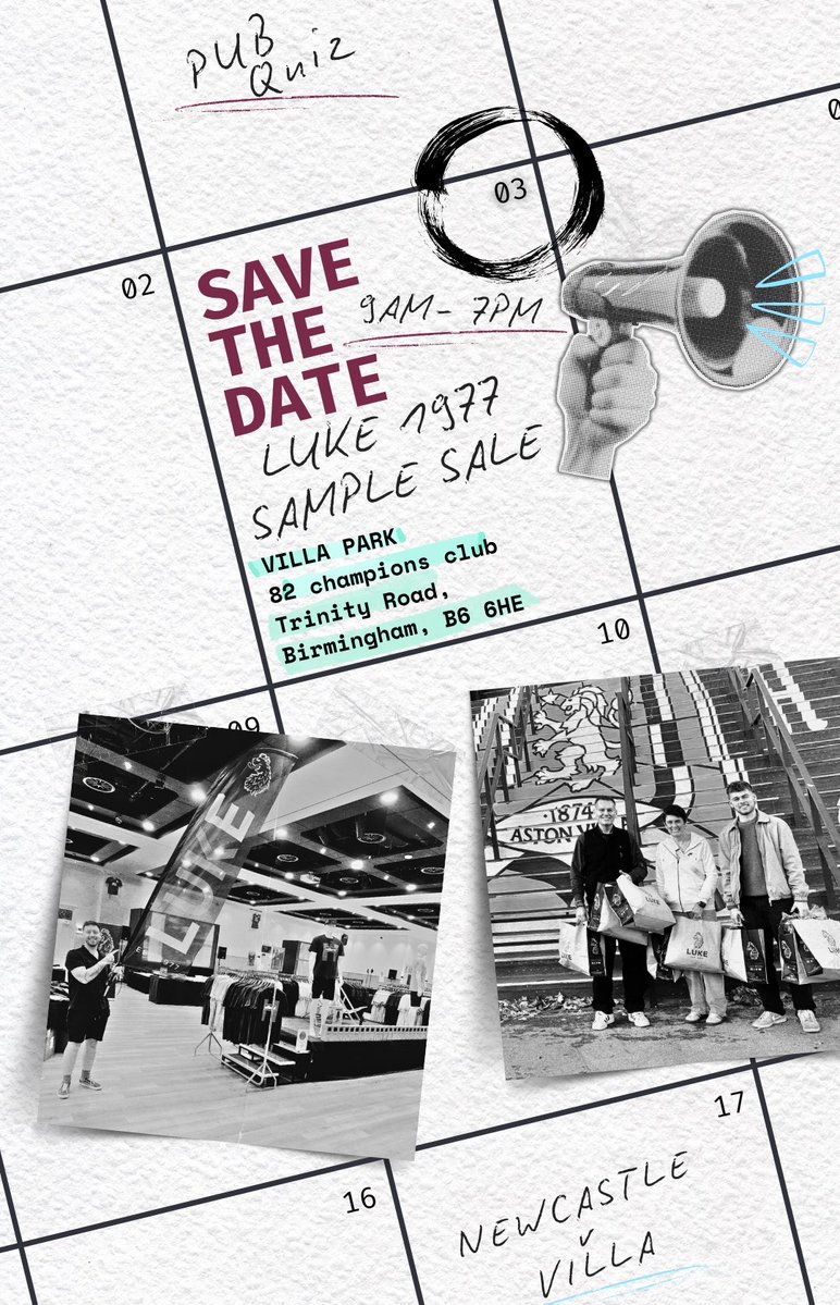 LukeRoper's tweet photo. We're back at The Villa on the 3rd of October for our iconic Sample Sale! 🙌
Get the date in your Diaries as this time we've got some absolute gems from our design office hitting the shop floor! 🦁💎

See you there 👀 The 82 champions club room 📍- 9AM-7PM! ⏰
Who's joining us? 👇