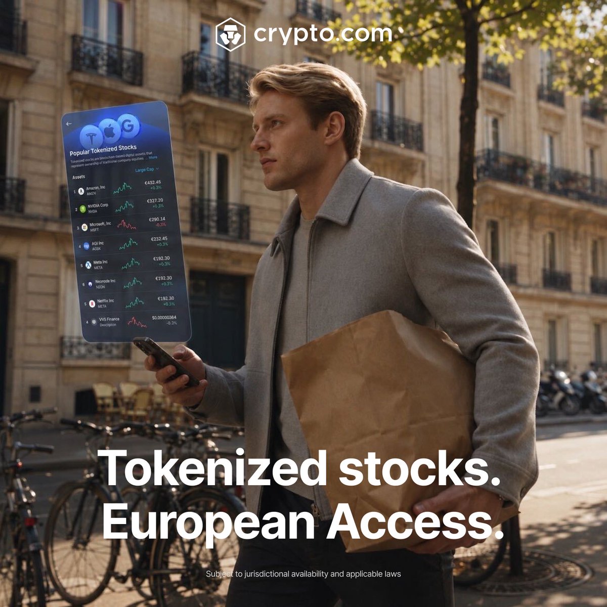 cryptocom's tweet photo. Morning, evening, weekend. Keep U.S. markets within reach.  

Explore tokenized U.S. stocks and ETFs in the https://t.co/w0F6Ou1aBB App.  

Available to eligible EEA users 👇  https://t.co/DYoK9WKMRN https://t.co/v7Ooh1IgXc