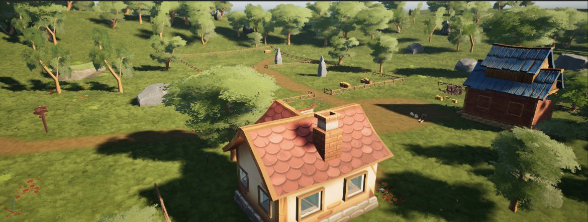 JacobIndieAdv's tweet photo. The starter zone for SHEEP is starting to come together 🐑🌾 
This is where Woolsworth’s journey begins. Still plenty to add, but the farm is slowly taking shape. 
Little dev update from us at Bizbee Studios.

#gamedev #Indiedev #UE5 https://t.co/5dzc3kvwJA