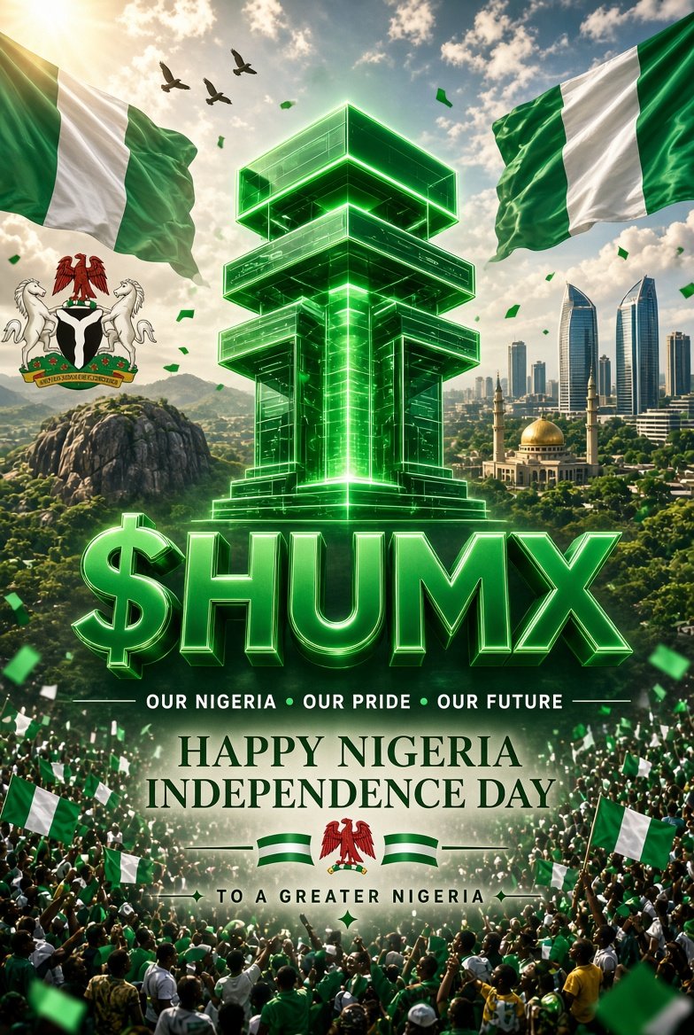 HumiumX's tweet photo. 🇳🇬 Happy Nigeria Independence Day! 🇳🇬  

From the heart of our great nation rises **$HUMX** — a symbol of progress, unity, and a brighter future.  

OUR NIGERIA • OUR PRIDE • OUR FUTURE  

Together, we build **To A Greater Nigeria**.  

#HUMX #NigeriaIndependenceDay #GreaterNigeria #CryptoNigeria