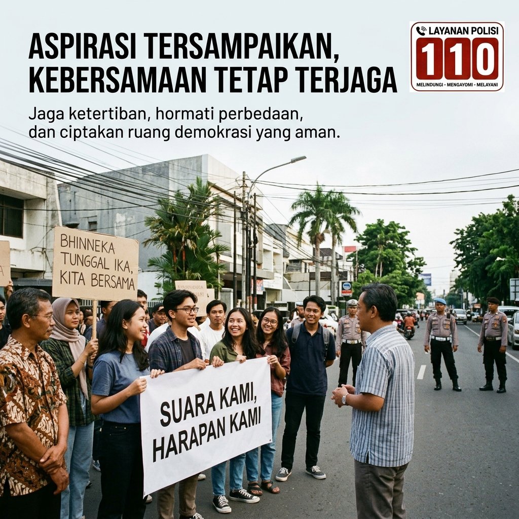 Primaaraya's tweet photo. Aspirasi disampaikan demi kebaikan bersama. Beda pandangan tak menghalangi persatuan. Saling menghargai adalah kunci ketertiban. Tetap tenang, antisipasi isu, jangan terprovokasi. https://t.co/wz3fzVelql