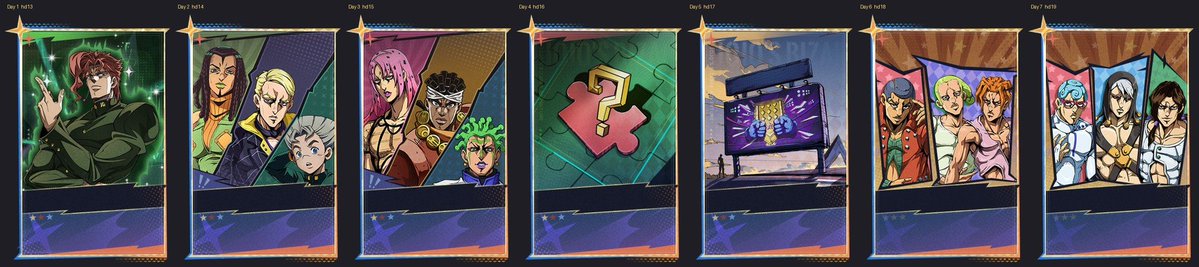 iamnotchatmajo's tweet photo. JoJo Golden Spirit: New Version Preview (UTC-4) #jojo #jojogs #jojogoldenspirit #jojogsleaks #jjba #jjbags
Oct 8–Nov 4: Kakyoin + Puzzle Fun
Oct 8–21: Pick 1 of 3: Prosciutto / Koichi / Ermes
Oct 22–Nov 4: Pick 1 of 3: Cioccolata / Avdol / Diavolo
Blaze Onslaught: Guild War. https://t.co/kxnlRuEPLJ