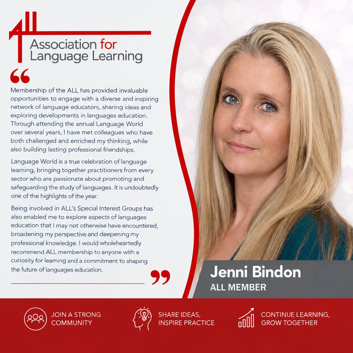ALL4language's tweet photo. 🌍 New school year - Join the Association for Language Learning (ALL) and connect with a supportive network of language professionals.  

Use BACKTOSCHOOL10 Join ALL: https://t.co/oiT1ORBkBc 

See what our members say: ALL testimonials: https://t.co/ZvZUhzAzh5

@jennibindon https://t.co/EhqtXHnEiJ