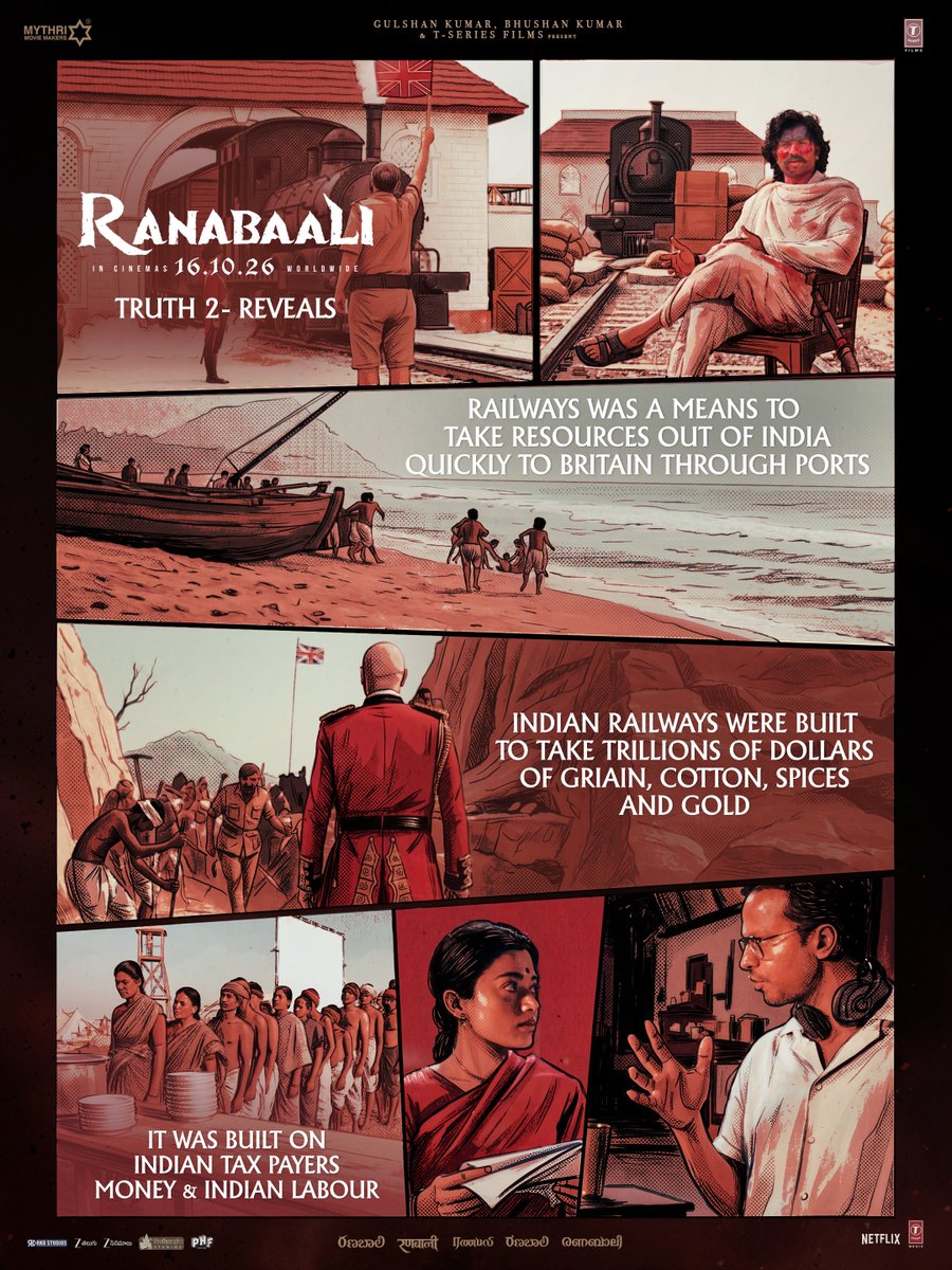 RanabaaliFilm's tweet photo. The tracks we travel on today were once pathways of loot.

#Ranabaali Never Forget.
Truth 2 : THE HISTORY WE FORGOT out now ❤‍🔥

▶️https://t.co/1jaukKNPRi

#Ranabaali GRAND RELEASE WORLDWIDE ON 16.10.26.

#NeverForget
#RanabaaliOnOct16th https://t.co/GgpEdhD6Ud