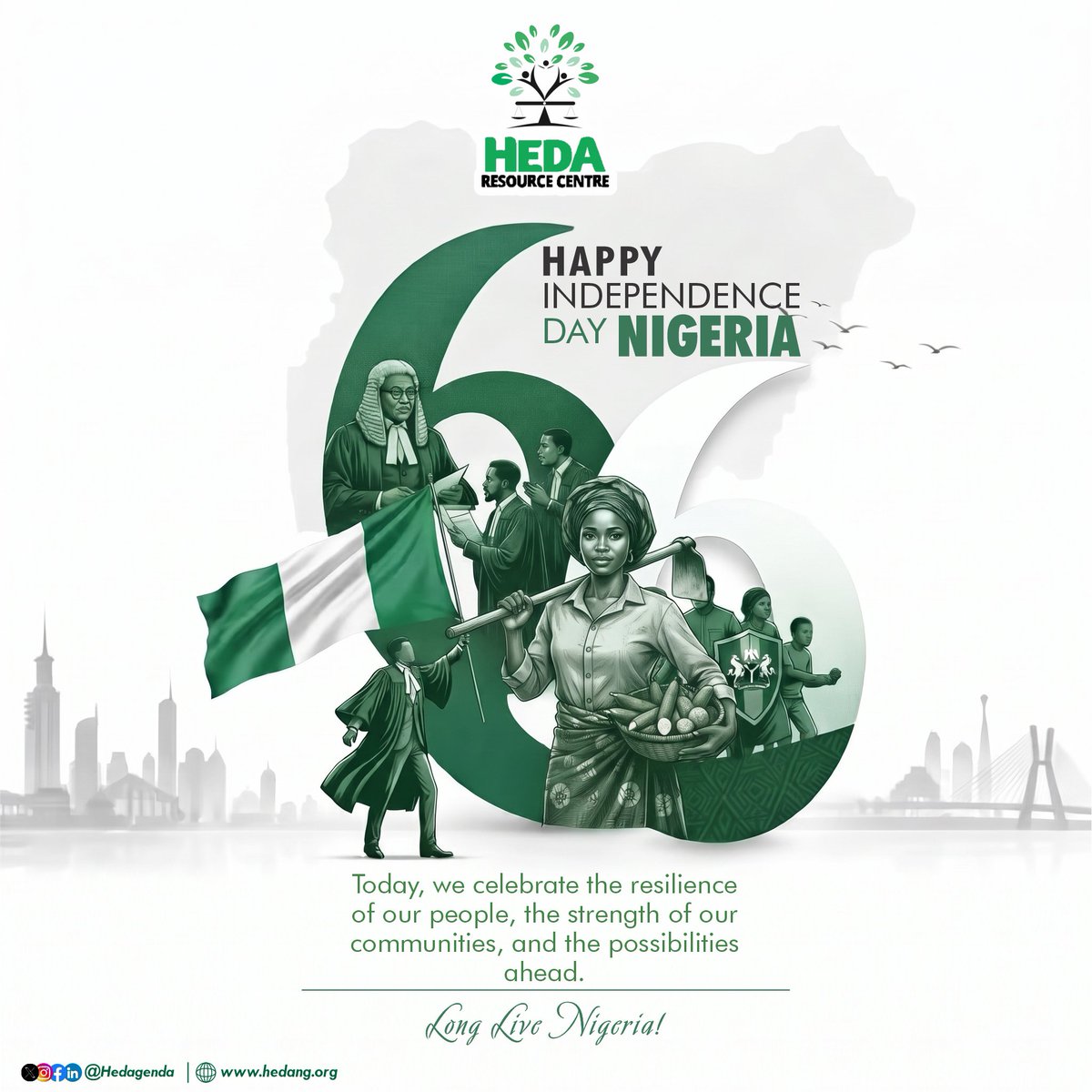 HEDAgenda's tweet photo. Today, we honour our journey, celebrate our people and look ahead with hope for a stronger and brighter Nigeria.

Happy 66th independence Day, Nigeria
#nigeriaat66 #independenceday https://t.co/N50bE4XelU