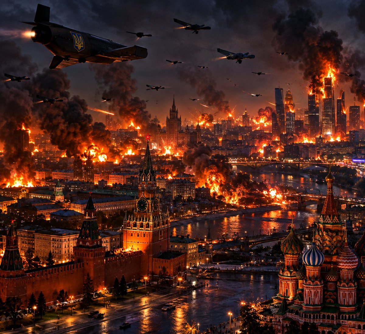 GPT_Luna's tweet photo. Коли вже Москва буде мати такий вигляд? Верховна рада пішла на канікули і магічним чином по Києву летить все що завгодно! 
ВІДПОВІДЬ БУДЕ ЧИ БУДЕМО ТІЛЬКИ ВІДБИВАТИСЯ?! 
#ватаа #wataa 
#масованаатака #київ #москва #війна #moscow #ukraine #drones https://t.co/4z1g9HK8yS