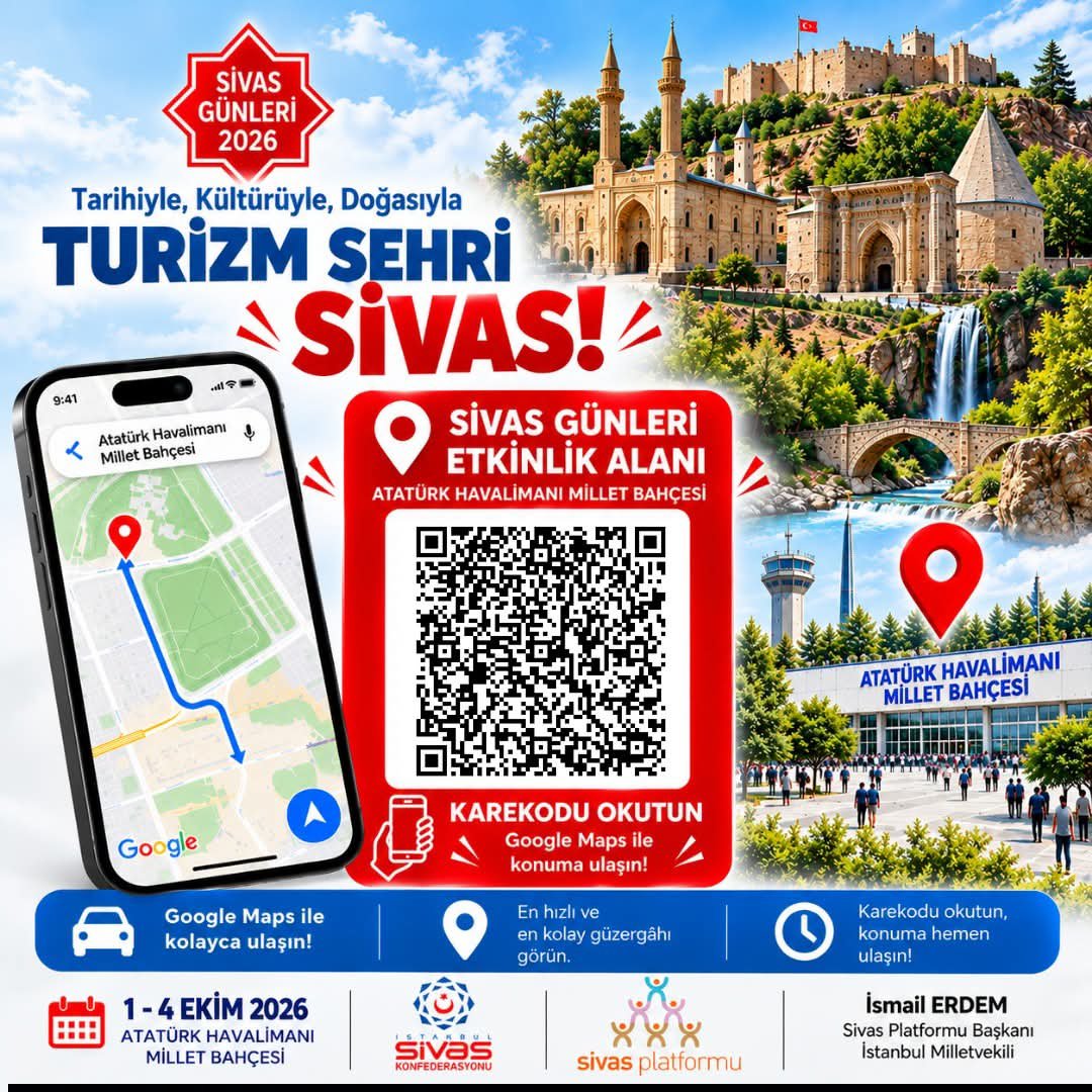 SivasPlatformu's tweet photo. 1-4 Ekim Atatürk Havalimanı Millet Bahçesi.

17. Sivas Tanıtım Günlerine Ulaşım Çok Kolay.

ÜCRETSİZ Ring Seferleri sizi etkinlik alanına ulaştırıyor.

- Yenibosna Metro İstasyonu 
- Florya Akvaryum 
- Atatürk Havalimanı Metro İstasyonu https://t.co/w0UJ9jKKWQ