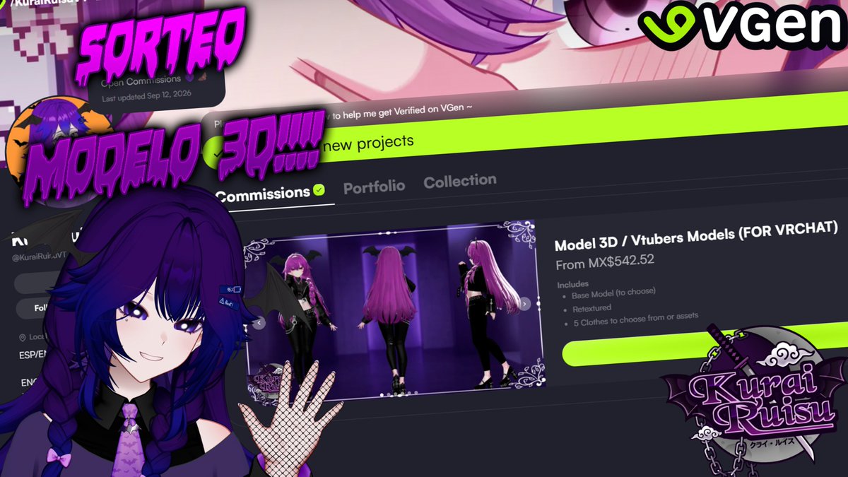 KuraiRuisuVT's tweet photo. 🚨SORTEO🚨

Por fin abrí comisiones en Vgen y para celebrarlo hare un sorteo de un modelo 3D para Vrchat + la conversión para que lo puedas usar como vtuber!

Requisitos:
- Follow, ❤️ &amp; 🔁
- Comentar tu OC
- Etiquetar a un amigo

El sorteo finalizara el dia 20 de Octubre

Suerte! https://t.co/AZrMszuHFM