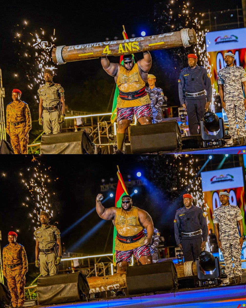 fasosports18's tweet photo. Iron Biby a soulevé une charge de 226 kg à la Nuit de la RPP, à la Place de la Révolution.

Une performance réalisée pour la première fois par l’homme le plus fort du monde sur le sol burkinabè et devant son peuple. 👏🏾🇧🇫

#FasoSports https://t.co/7NgH5njr8e