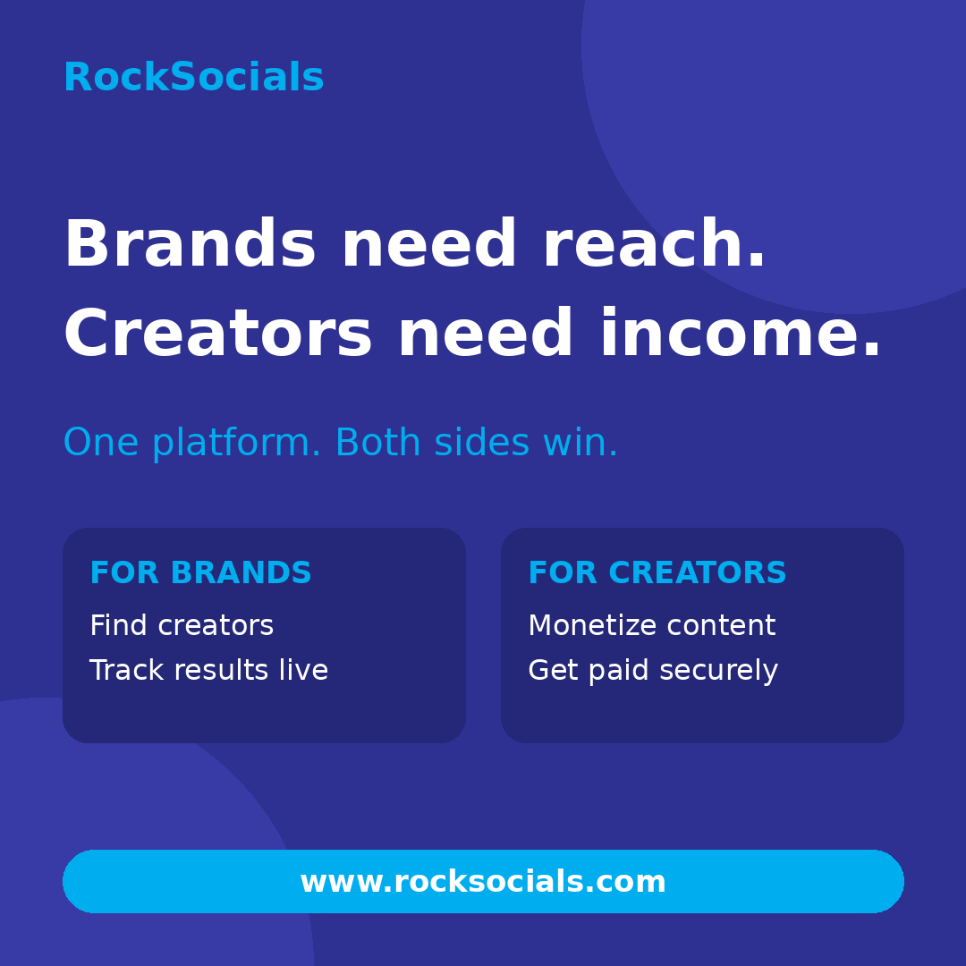 RockSocials's tweet photo. Brands need creators. Creators need brands.
RockSocials brings them together, with secure payments and real-time analytics.
Sign up
https://t.co/9VmL2G4cJE
#RockSocials #CreatorEconomy https://t.co/q1mPShJOH3