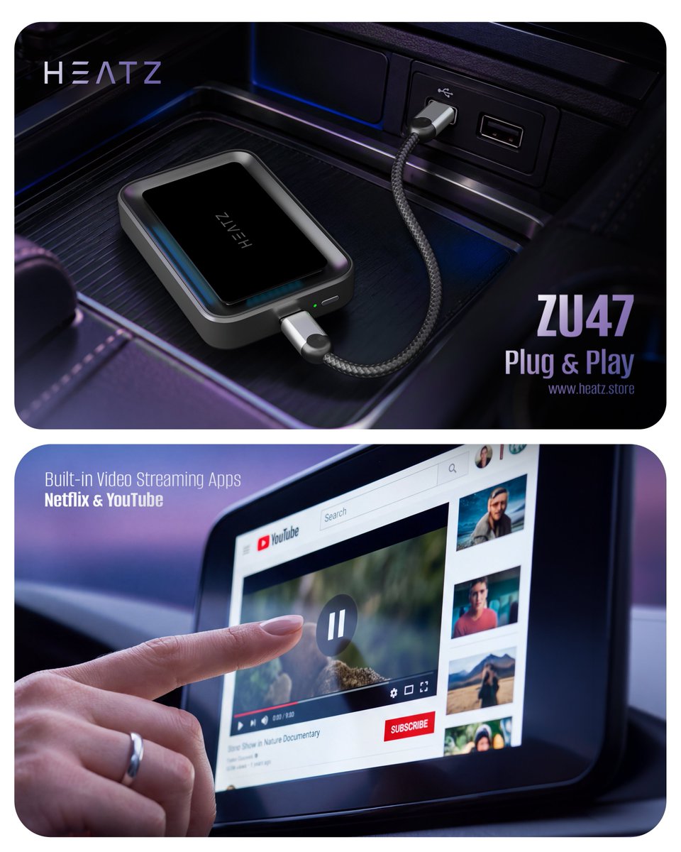 HeatzStore's tweet photo. Your car screen, now ready for more than just navigation. Heatz CarPlay ZU47 lets you enjoy Netflix & YouTube on the go.
#Heatz #CarPlay #CarAccessories #SmartCar #CarGadgets https://t.co/RoHhW6FIUN