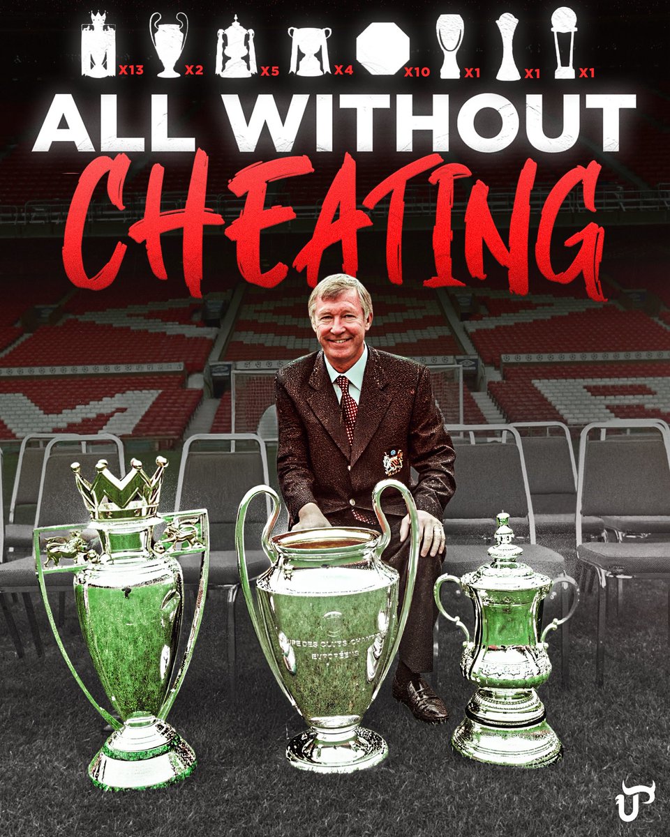 unitedpeoplestv's tweet photo. Sir Alex Ferguson achieved ALL of this success with Manchester United WITHOUT cheating. Never forget that. Not now. Not ever. 💯 https://t.co/6LW5muXv54