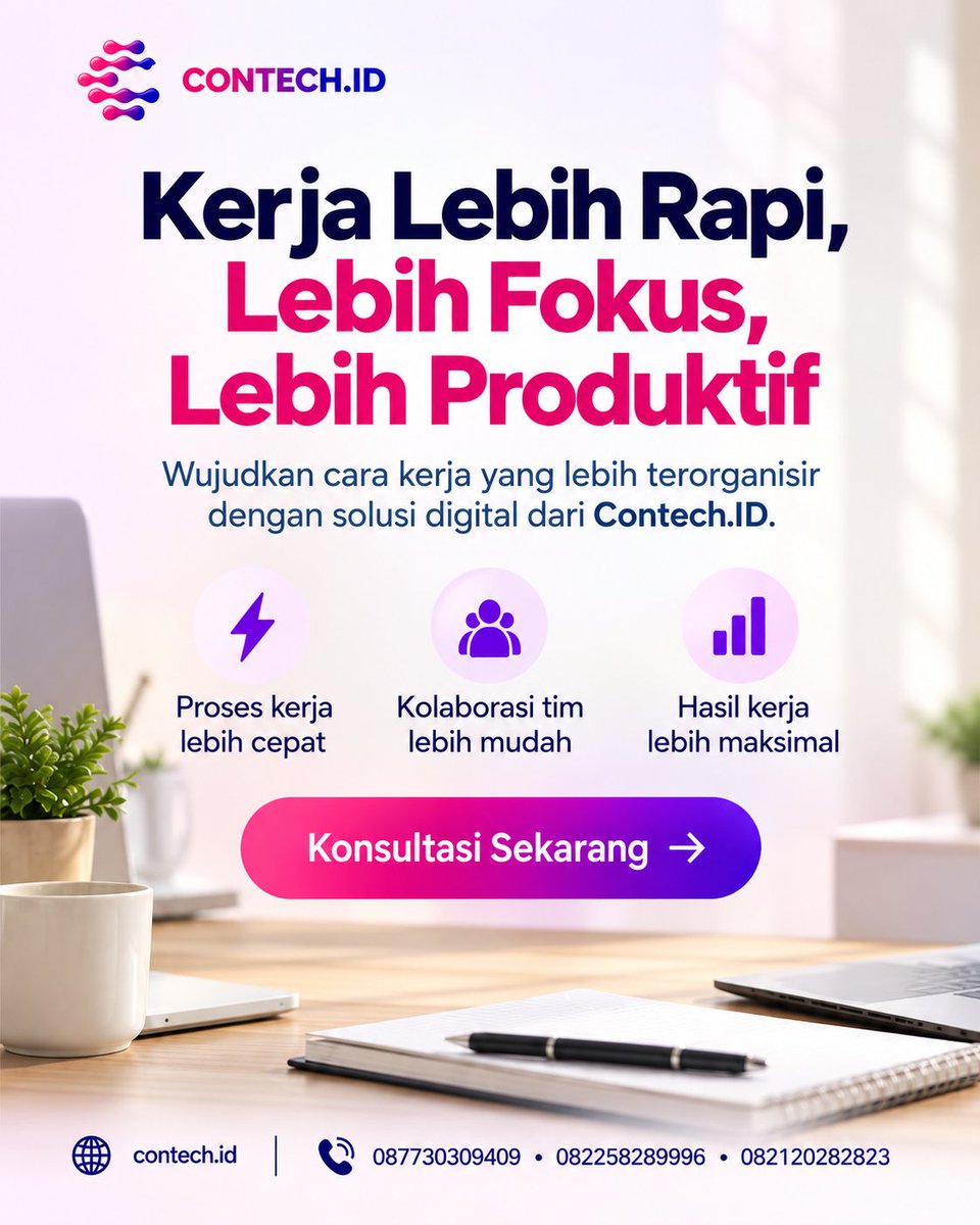 contechofficial's tweet photo. Lagi fokus, notif masuk. Baru mau lanjut kerja, notif lain nyusul. Kalau informasi datang dari terlalu banyak tempat, kerjaan simpel pun bisa terasa ribet. Mau workflow bisnis lebih rapi? ๐ฒ 087730309409 โข 082258289996 โข 082120282823 ๐ https://t.co/1zwQr4rTEp #contechid https://t.co/0IN043i5PI