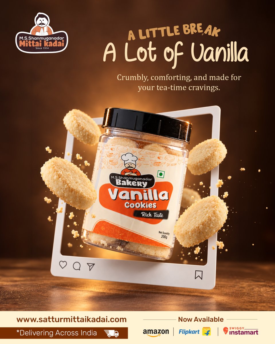 sattursevu's tweet photo. A sweet little treat for your everyday cravings! 🍪✨
Pair it with your favourite chai or coffee and enjoy a delicious bite of goodness.
https://t.co/yn4fc5XI5y
#VanillaCookies #VanillaLovers #CookieLovers #FreshlyBaked #HomemadeCookies #SatturMittaiKadai https://t.co/iCrIrWayND