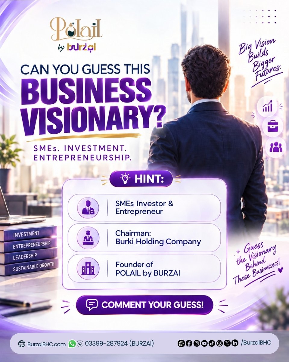 BurzaiBHC's tweet photo. Guess the business visionary behind POLAIL by BURZAI! 👀✨

Know who it is? Comment your guess for a chance to win a Gift Hamper! 🎁

#POLAIL #BURZAI #MansoorBurki #Entrepreneur #GuessAndWin #GiftHamper https://t.co/DNv8SqdJm9