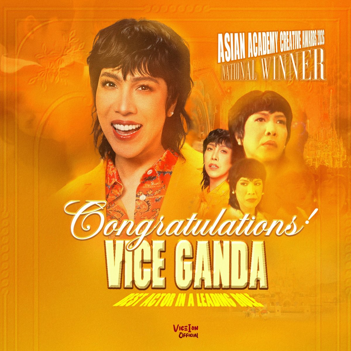 ViceIonOFC's tweet photo. Congratulations, #ViceGanda for being the National Winner (Philippines) of Best Actor in a Leading Role for #CallMeMother at the Asian Academy Creative Awards! ✨️🩷 @vicegandako https://t.co/Rf5UCgWlmm