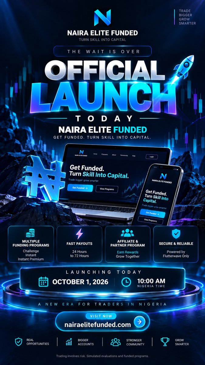 nairaelite's tweet photo. 🚀 THE WAIT IS OVER.
Today, Naira Elite Funded officially launches. 🇳🇬🔥
A new era for traders begins — Get Funded. Turn Skill Into Capital.
💰 Challenge
⚡ Instant Funding
🏆 Instant Premium
🤝 Affiliate & Partnership Program
💸 Fast payouts
Whether you're a trader, community owner, or potential partner, this is your time to be part of the journey.
🌐 https://t.co/xGTFDy4ANn
Trade Bigger. Grow Smarter. 🚀
#NairaEliteFunded #OfficialLaunch #GetFunded #PropFirm #Trading #Nigeria