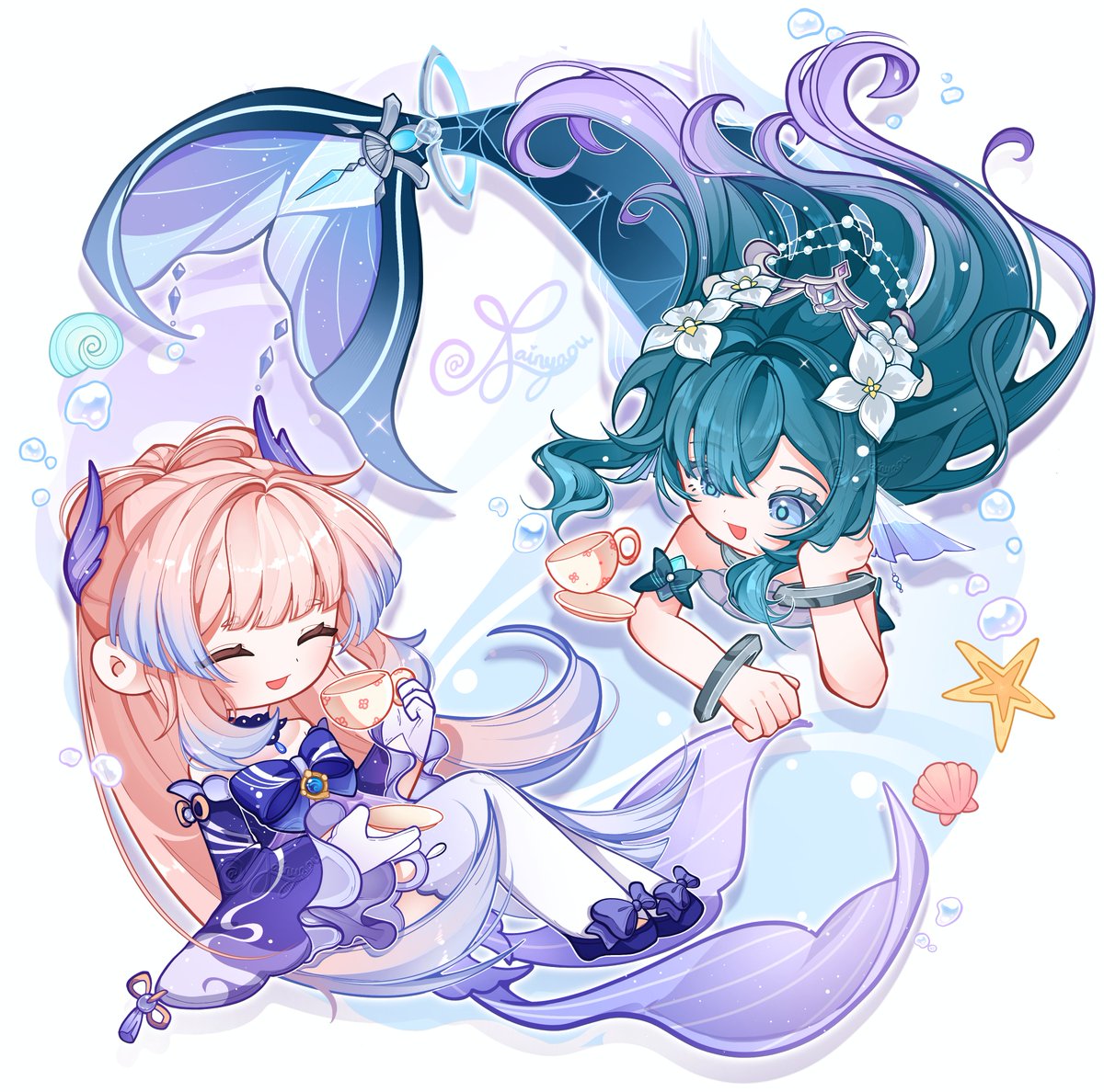 Rainyaou's tweet photo. Mermaid n human 🩷🩵
#vodyanitsa #sangonomiyakokomi #genshinimpact https://t.co/rl0sB09hHi